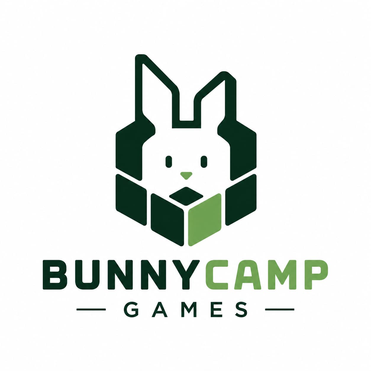 Bunnycamp Games – geometrischer Hase in Dunkelgrün und Hellgrün